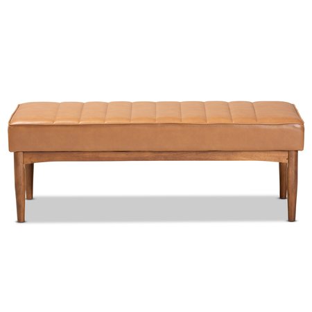 Baxton Studio Daymond Mid-Century Modern Tan Faux Leather and Walnut Brown Finished Wood Dining Bench 186-11354-Zoro